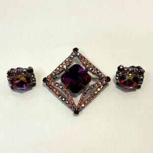 Vintage 50's 60's Juliana Rivoli Pink AB Rhinestone‎ Brooch and Earring Set